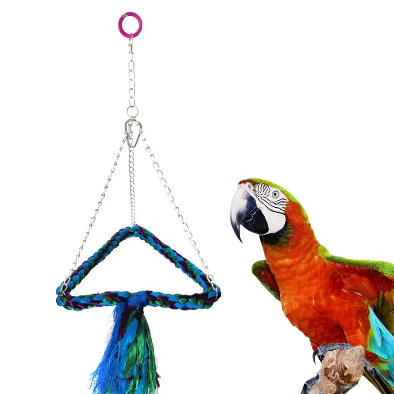 Bird Hanging Swing Triangle Rope Wrapped Perch Cage Parrot Chew Toys Climbing Standing Bar Bird Toys For Birds Budgie Parakeet