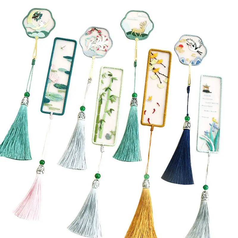 DIY Embroidered Bookmark Material Package Embroidery Starter Kit With Flowers Plant Pattern Color Threads Handmade Bookmark Kit