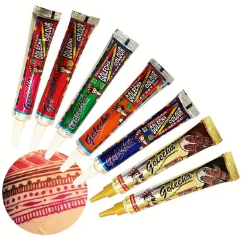

Henna Cones Indian Henna Tattoo Paste New Black Brown Quality Tattoo Paint High Sticker Body Red Body Art Mehndi For Tempor T2E4