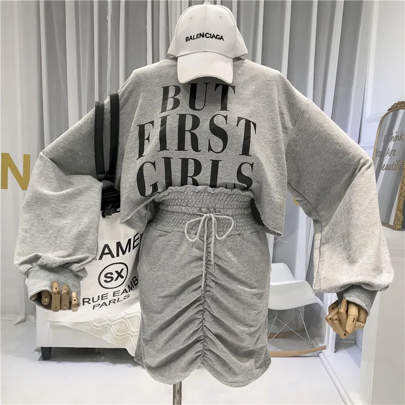 

Fashion Womens 2 Piece Sets 2019 Fall High Street Print Crop Tops+skirts Elastic Waist Above Knee, Mini Matching Sets