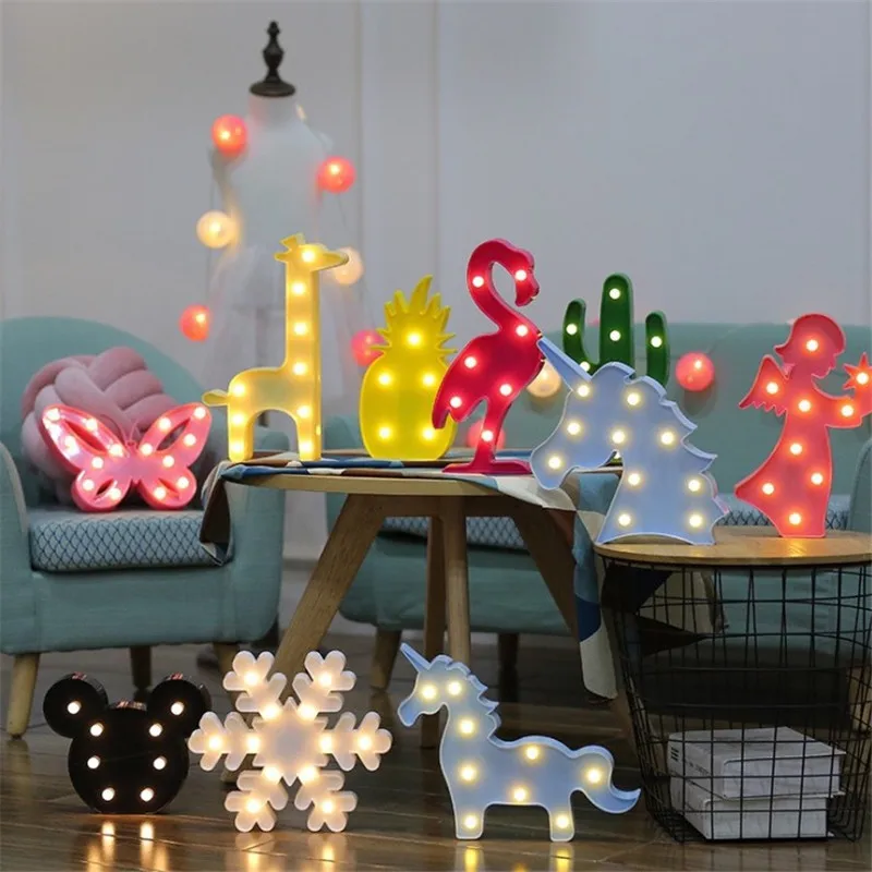 Flamingo Pineapple Cactus Angel Snow Unicorn LED Night Lights Table Lamp Decoration Lighting For Wall Party Wedding Room Gifts | Освещение