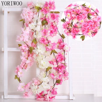 

YORIWOO 1.8M Artificial Flowers For Decoration Home Cherry Blossom Garland Wedding Favors Fake Flowers Vines Party Wall Hanging