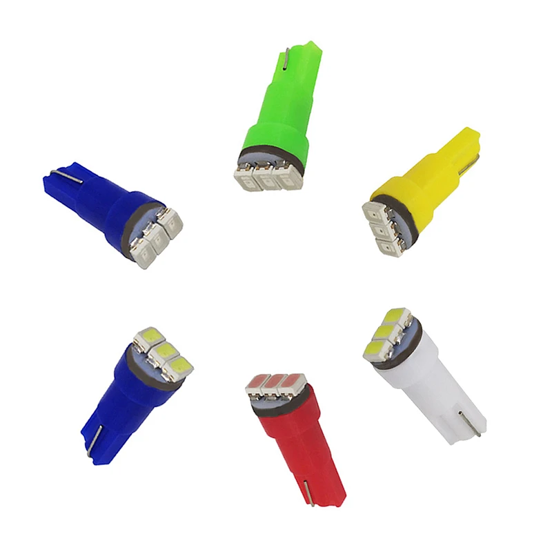 100 x T5 светодиодный 12516 W1.2W лампа для салона автомобиля 3 1206 SMD датчик прибора Авто лампы 12V Атмосфера декоративные лампы