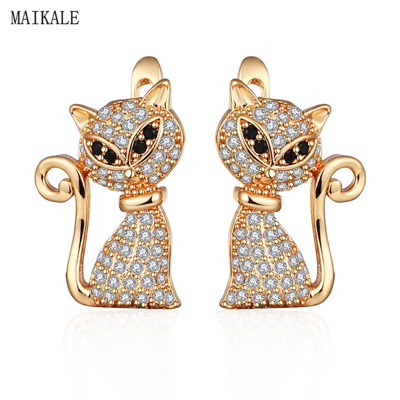 MAIKALE, трендовые серьги-гвоздики для женщин, серьги в форме кошки, животного, кубического циркония, циркония, новые модные уникальные серьги-клипсы, ювелирные изделия
