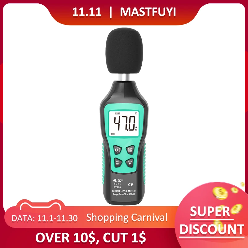 

Mastfuyi FY826 Decibel Meter Noise Measuring Instrument db Meter Sound Level Meter MAX/MIN Mode with LCD backlight