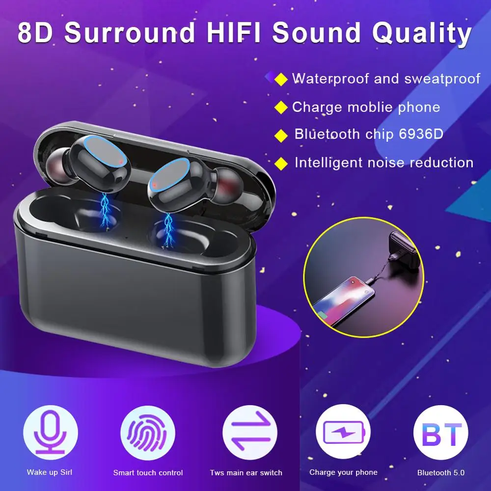 

TWS Bluetooth Headset 5.0 Reverse Charging Warehouse Touch Wireless Ear Input Motion Headset Multifunctional True Wireless Stere