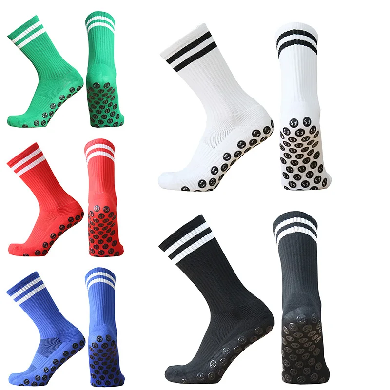 New FS Men Women Stripe Solid Color Anti Slip Football Socks Sports Grip Soccer Socks