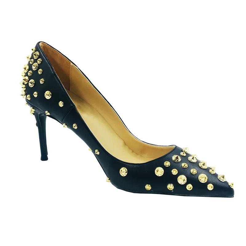 Customzied Gold Studs Black Matte Stilettos High Heels Women Sexy Party  Shoes Plus Size 34-45 - Pumps - AliExpress