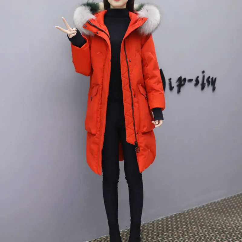 Duck White Outwear Goose Feather Coat Down Jacket Woman Warm Hooded Parka Real Fur Collar Slim Thick Korean Overcoat O123