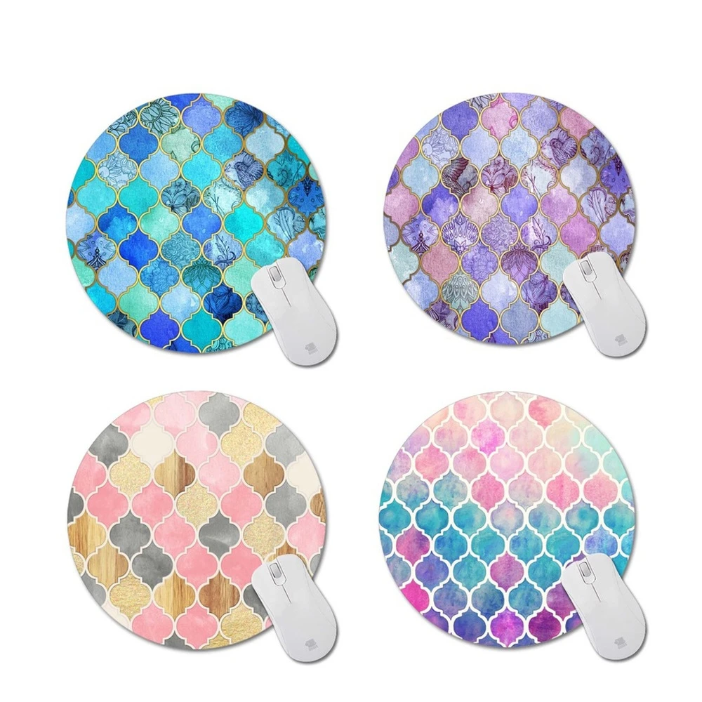 

colored rhombus pattern mouse pad laptop round 22cm non-slip mouse mat computer peripherals accessory for Macbook Lenovo Dell hp