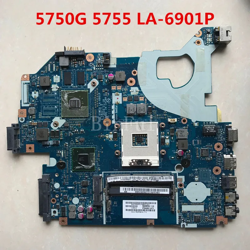 Высокое качество для 5750 5750G 5755 5755G материнская плата ноутбука P5WE0 LA-6901P с оперативной памятью 1 ГБ PGA989 HM65 GT520M DDR3 полностью протестирована