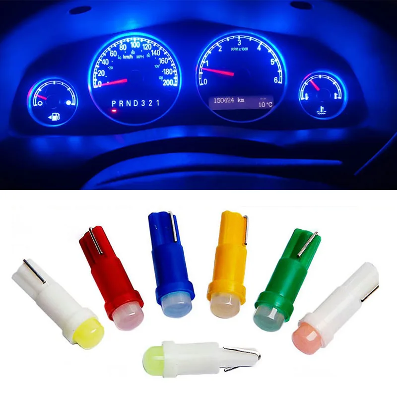 

10pcs T5 Led Bulb 1SMD W1.2W W3W Car Led Interior Wedge Dashboard Gauge Lamps Warming indicator Wedge Instrument Yellow Blue