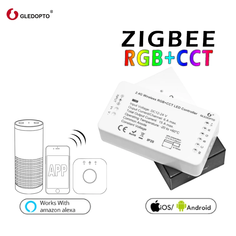 

GLEDOPTO Zigbee Smart LED Light Strip Controller RGB+CCT DC12-24V for Smart Home Work Hue Bridge Amazon Alexa Echo