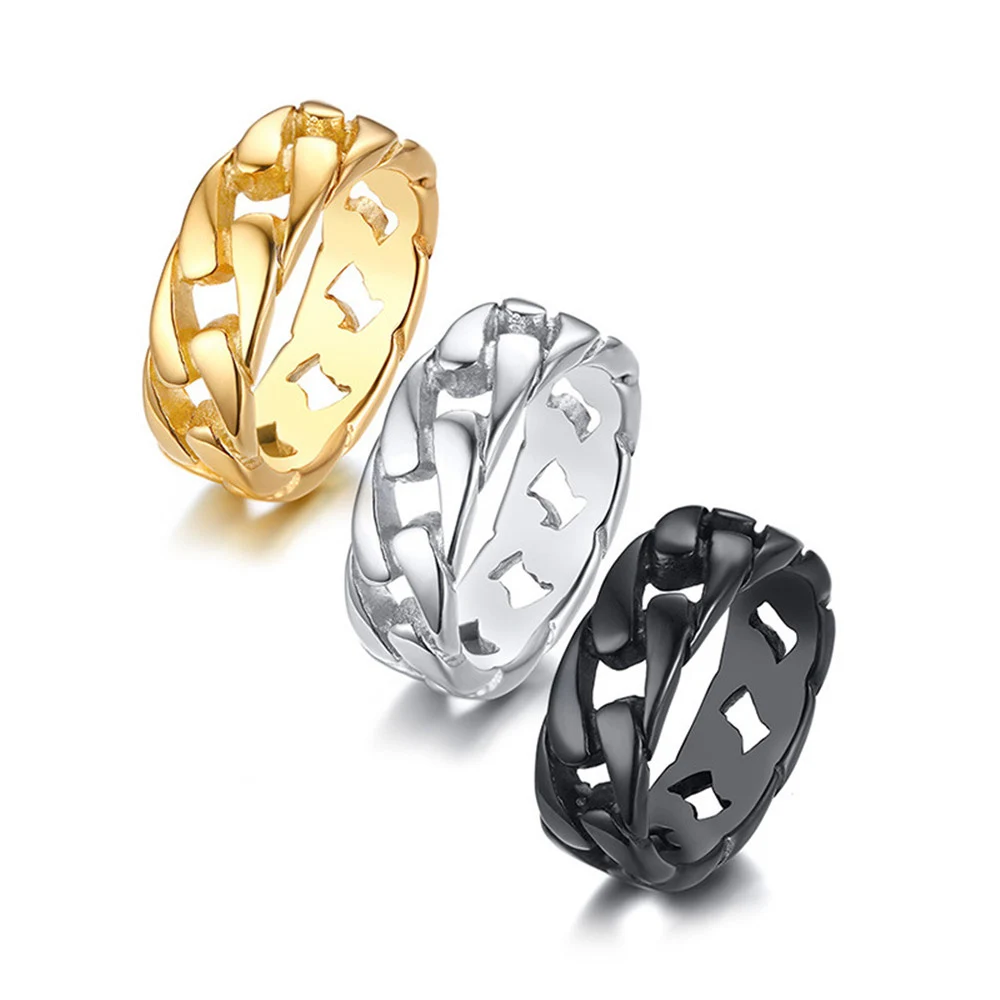 

Chain Rings Link Men Vintage Gold Black Silver Color Twisted Geometric Biker Ring for Women Jewelry Accessories Wholesale