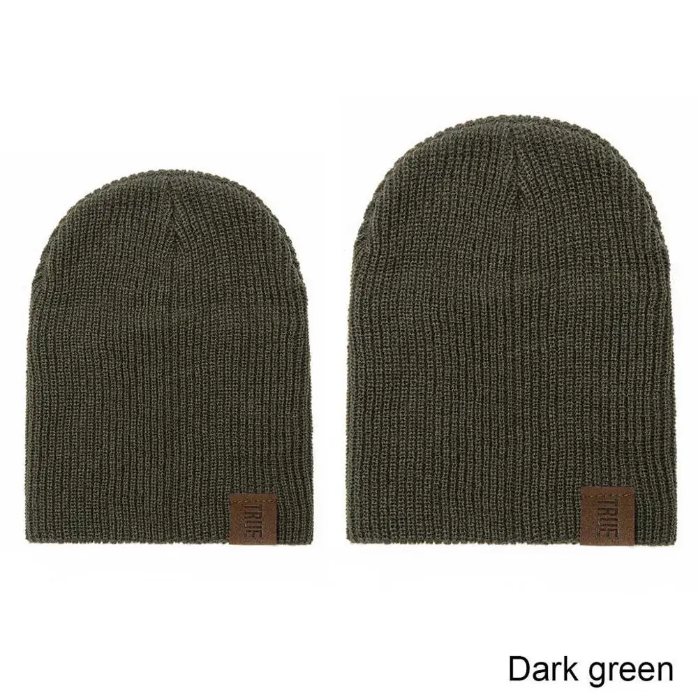 MOLIXINYU/зимняя шапка для маленьких девочек; теплые шапки для родителей и детей; шапки-бини для женщин; однотонная Вязаная хлопковая шапка для детей; Skullies; уличная мужская шапка - Цвет: dark green