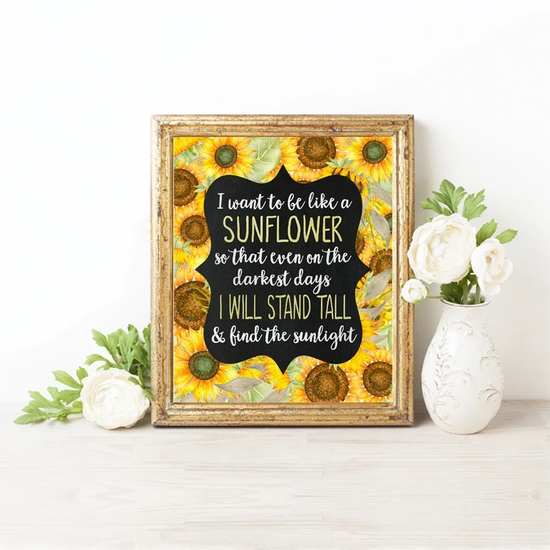 Sunflower Decor Sunflower Inspirational Quote Wall Art Canvas Painting