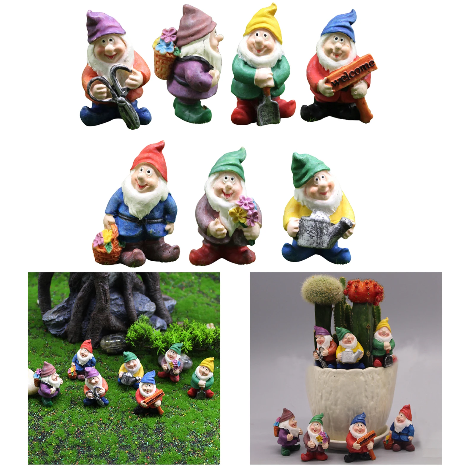 7Pack von Outdoor Mini Gnomes Garten Statue Dekorationen Miniatur Ornament 