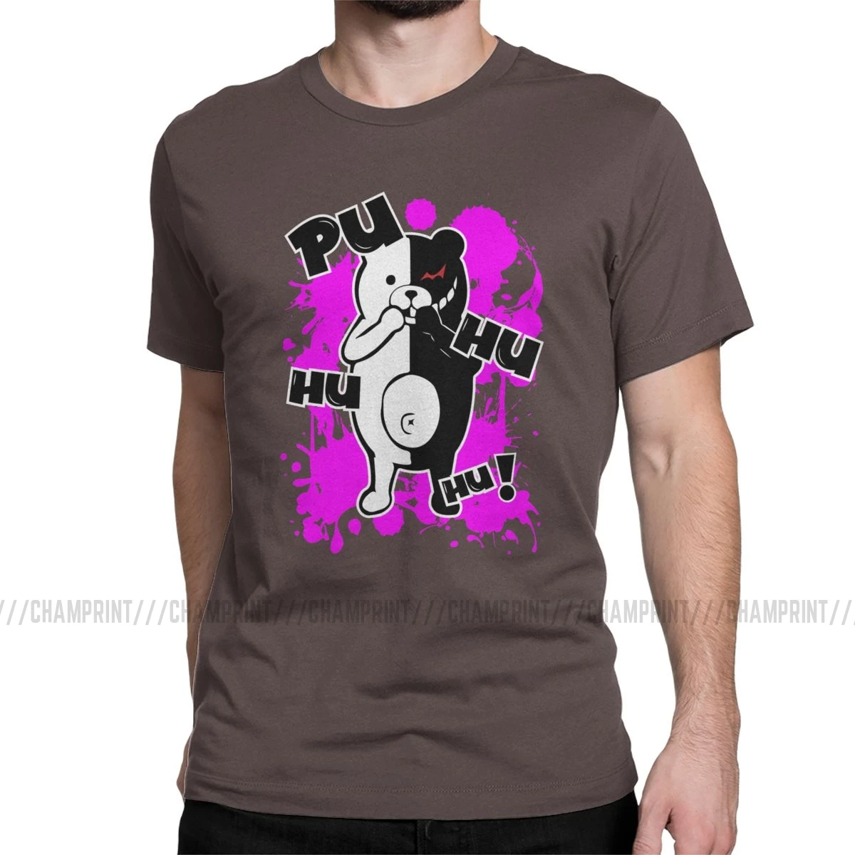 Monokuma Danganronpa мужские футболки, Винтажная футболка с коротким рукавом и круглым вырезом, футболки из чистого хлопка, летняя одежда - Цвет: Коричневый