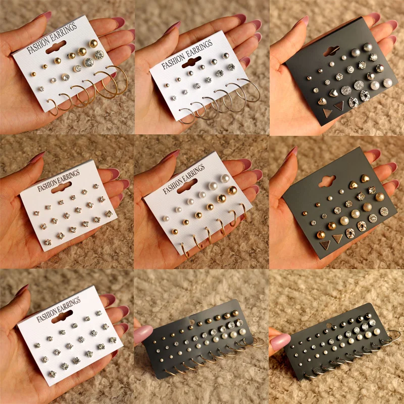 FNIO Women’s Stud Earrings Crystal Pearl Earrings Set For Women Crystal Gold Silver Color Small Earrings Boho Jewelry 2020 New