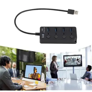 

Black 4-Port USB 3.0 Hub With Led Switch 1-Foot Cable Multiport USB Hub Portable Adapter For PC Computer Accessories