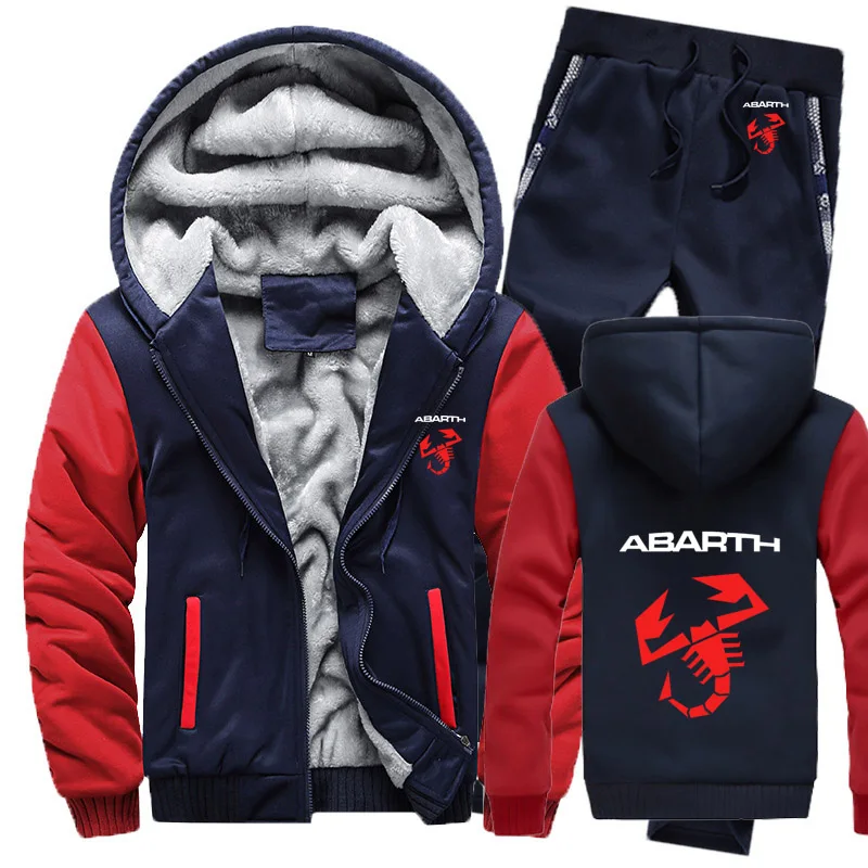 Мужские толстовки с капюшоном, автомобиль ABARTH, логотип, мужские толстовки с капюшоном, зимний утепленный флисовый хлопковый спортивный костюм на молнии, мужская куртка+ штаны, комплекты из 2 предметов