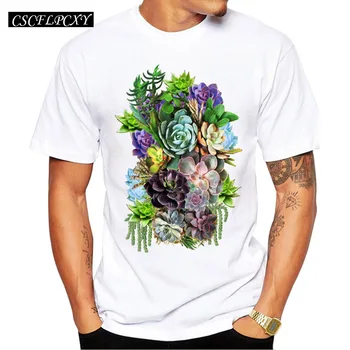 

2019 Men Summer T-Shirt Creative Succulent gardens Printed Men's Tops Short Sleeve Casual Vintage T Shirts