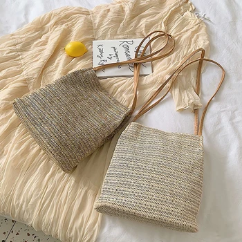 

Women Ratten Handbag 2020 Summer Beach Bag Knitted Straw Large Capacity Totes Handmade Ladies Travel Shoulder Bag Bohemia Style