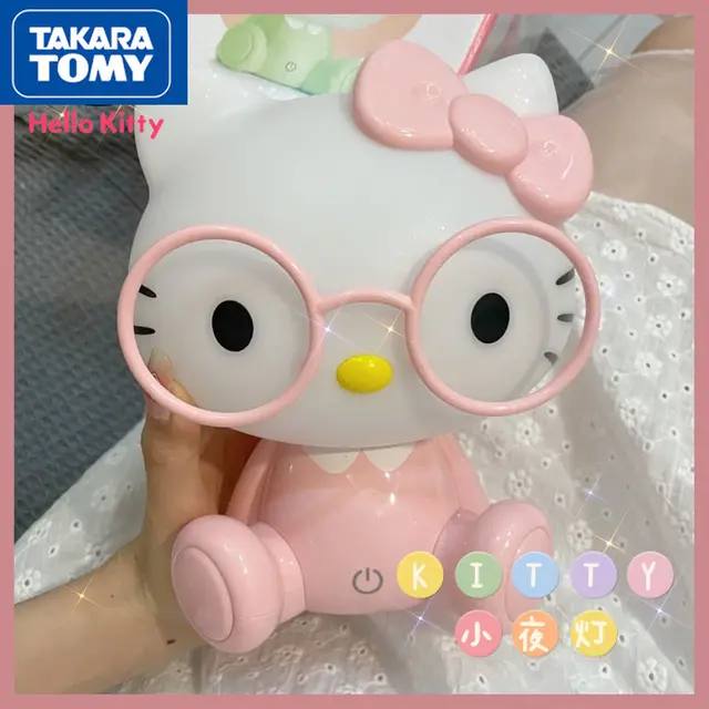 TAKARA TOMY fashion cartoon Hello Kitty night light touch table lamp cute girl heart eye protection learning lamp 1