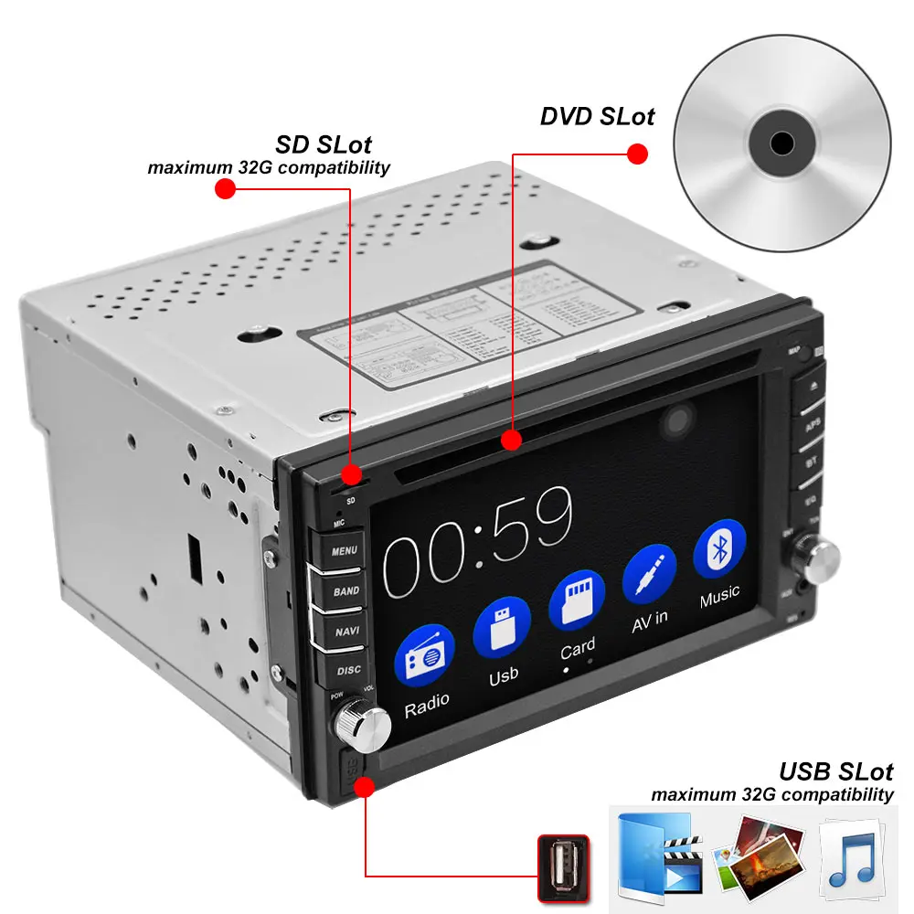 Flash Deal 6.2 Inch 2 Din Car Multimedia Player Radio Stereo WinCE bluetooth Carplay DVD Player Wifi For Navigation Support Rear Camera 3