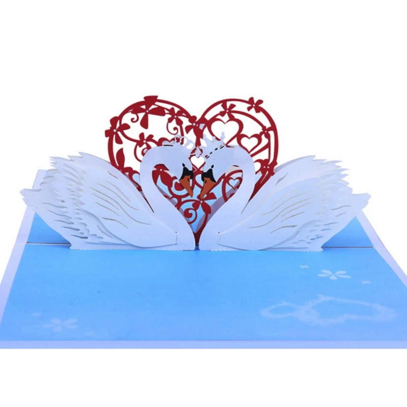 3D Pop Up Swan Greeting Cards Birthday Wedding Valentine Anniversary Invitations