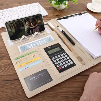 

A4 PU Leather Multi-function Folder Padfolio job executive Files Organizer Planner Notebook School Office Folder for Documents