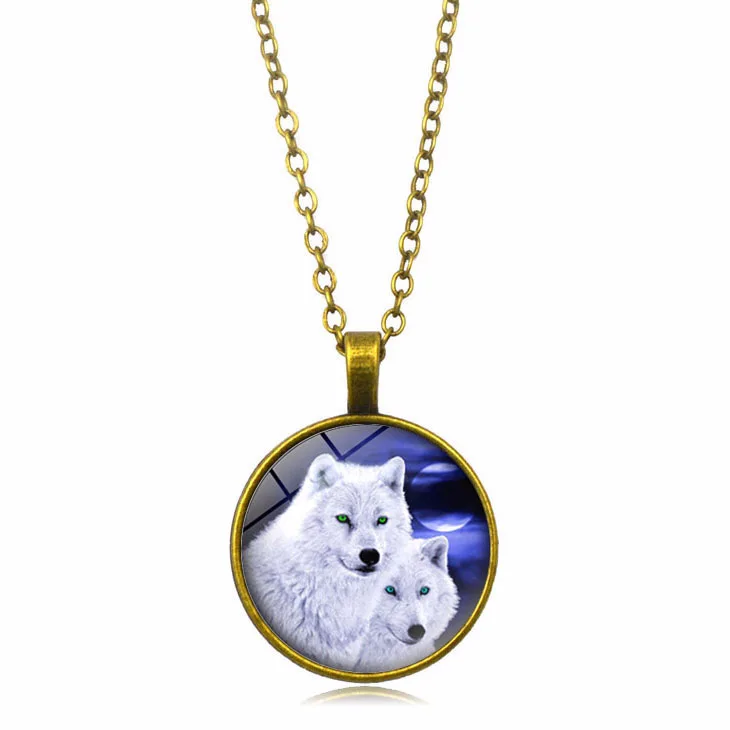 3 Colors New Christmas Glass Dome Necklace Charm Wolf Print Art Pendant Necklace Women Men Party Jewelry Gift Wholesale - Окраска металла: Copper