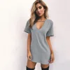 Sexy Women Deep V Neck Short sleeve Brown Mini Dress Nightwear Sleepwear Clubwear Party Loose Mini Dress ► Photo 3/6