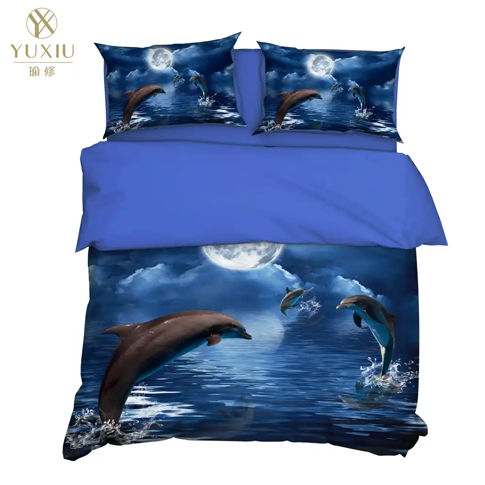 Yuxiu Luxury 3d Bedding Set Blue Ocean Dolphin Duvet Covers 3pcs