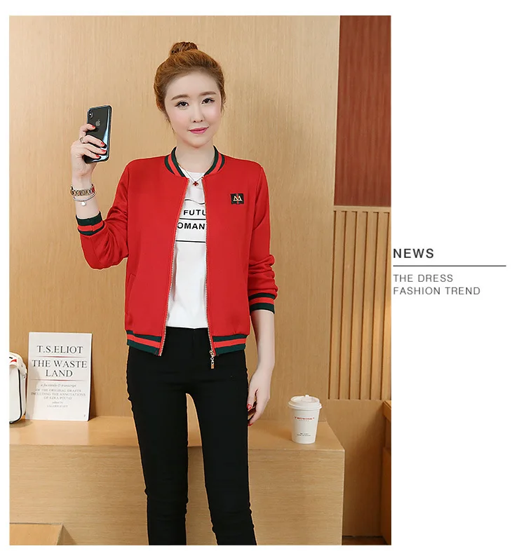

2019 Autumn Clothing New Style Short Small Coat Thin Slim Fit Stand Collar Baseball Uniform Female Long Sleeve Jacket-Style Coat