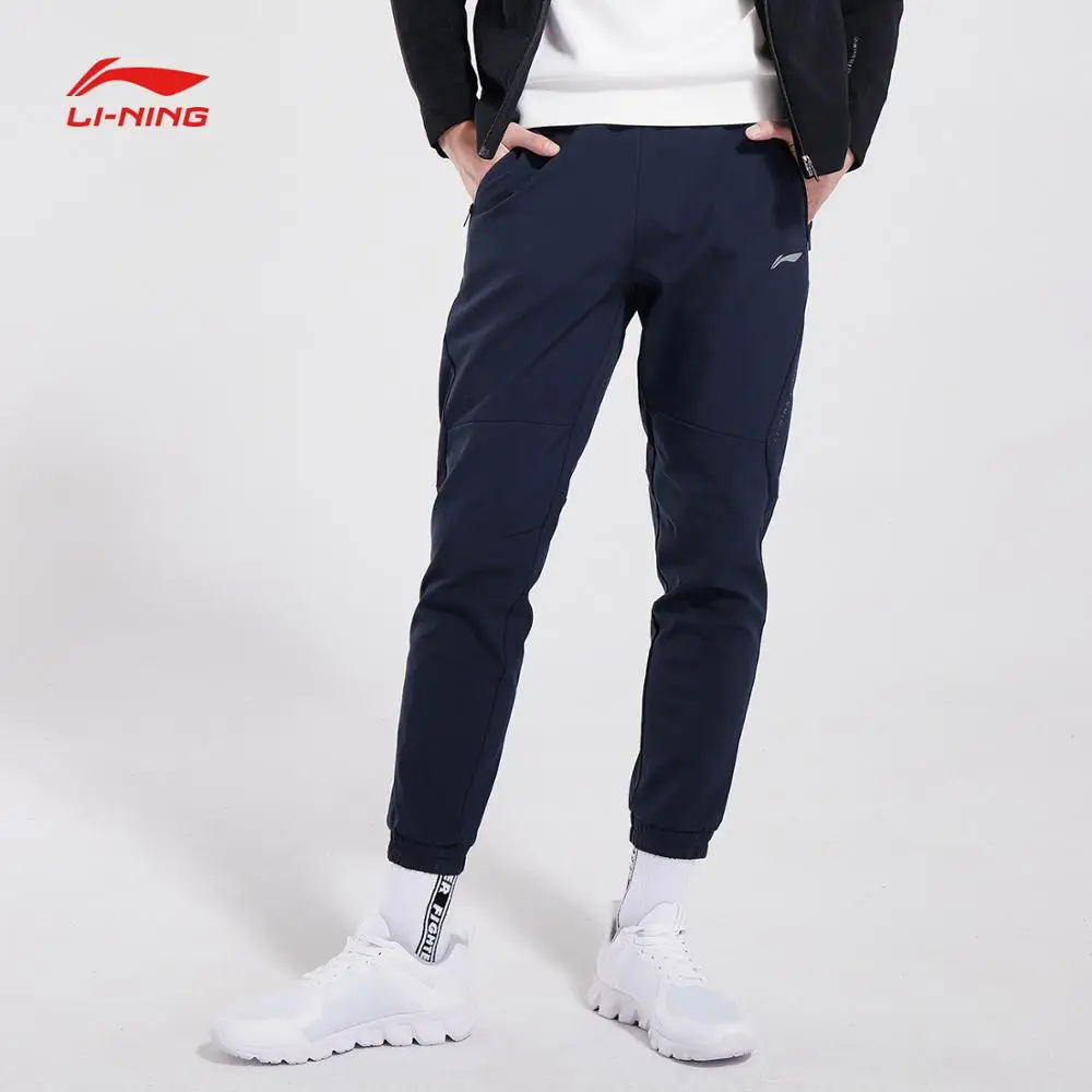 Li-Ning, мужские тренировочные спортивные штаны, флисовые, теплые, 92% полиэстер, 8% спандекс, обычная посадка, подкладка, зимние спортивные штаны, AYKN383 COND18