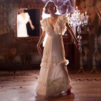 

Vintage Palace Women Dress Summer 2020 V Neck Butterfly Sleeve Ruffle Cake Club Dress Elegant Maxi Dresses Woman Party Night