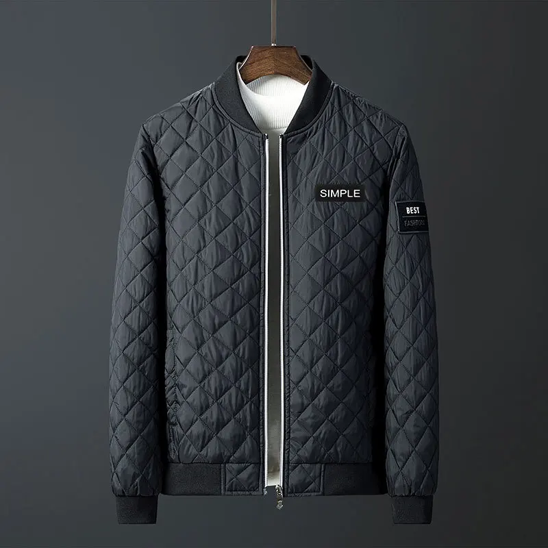 Black Парка Homme осень зима черная куртка мужская повседневная бейсбольная куртка с воротником мужская однотонная куртка корейский стиль Тонкая Клетчатая одежда пальто - Цвет: Black