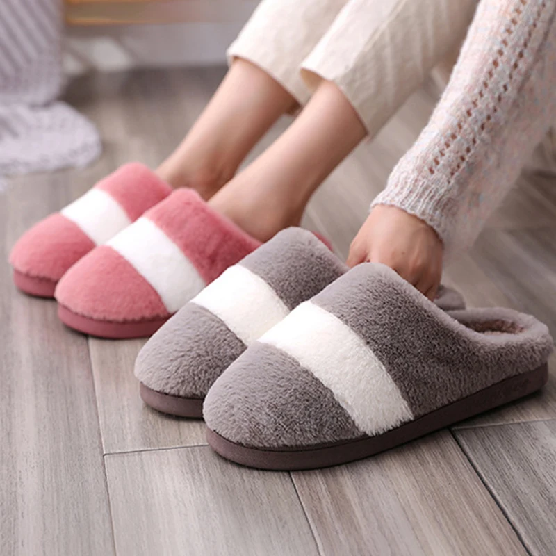 SWQZVT Plus size women slippers colorblock bedroom floor furry slippers women soft warm with fur home winter female shoes 2020 (15)