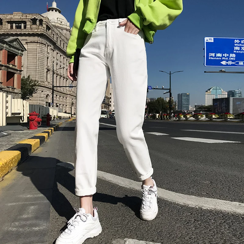 cotton White Jeans for Women High Waist Harem Mom Jeans spring 2020 new plus size black women jeans denim pants beige blue cotton White Jeans for Women High Waist Harem Mom Jeans spring 2020 new plus size black women jeans denim pants beige blue