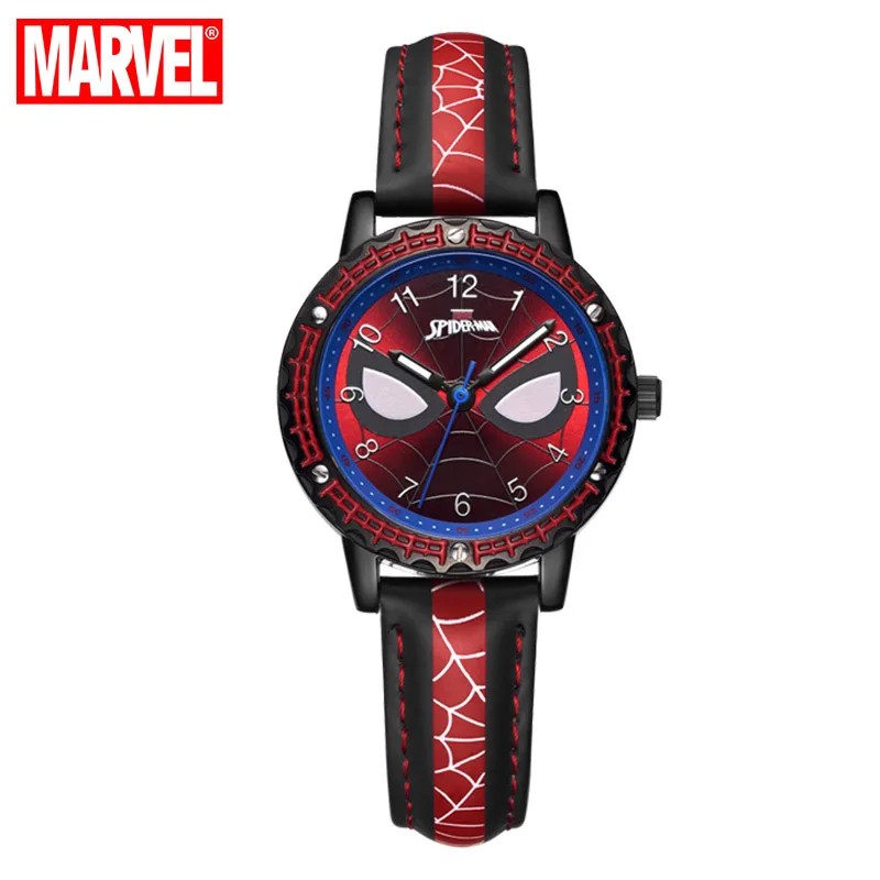 Детские Кварцевые часы disney Marvel с изображением Человека-паука, Мультяшные указатели, детские часы для мальчиков, водонепроницаемые, 3 бар, сплав, стекло - Цвет: Black