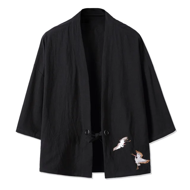 Japanese Style Yukata Coat For Men Spring High Street Loose Embroidery Kimono Coat Vintage Linen Cotton Solid Colour Gown Japanese Style Yukata Coat For Men Spring High Street Loose Embroidery Kimono Coat Vintage Linen Cotton Solid Colour Gown