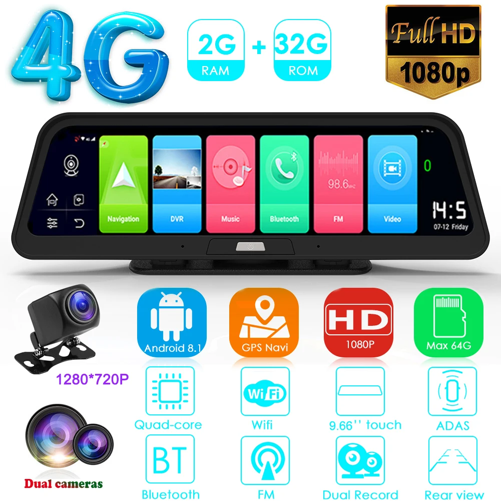 Android 8,1 Автомобильная DVR камера 9,66 дюймов приборная панель камера 4G WiFi ADAS GPS навигация видеорегистратор ночного видения с камерой заднего вид... Android 8,1 Автомобильная DVR камера 9,66 дюймов приборная панель камера 4G WiFi ADAS GPS навигация видеорегистратор ночного видения с камерой заднего вид...
