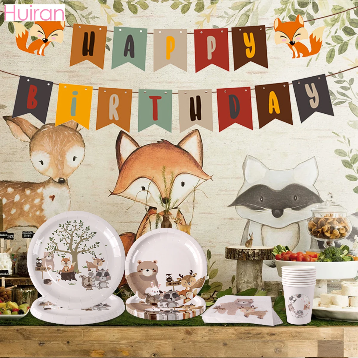 Huiran Decor De Fete D Anniversaire Avec Animaux De La Foret Decor De Safari Fournitures De Fete D Anniversaire Aliexpress