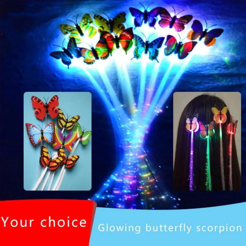 10pcs Colorful Luminous Braid LED Flash Wig Braid With Butterfly Clip For Party LED Wig Light Flash Hair Clip Hair Accessories