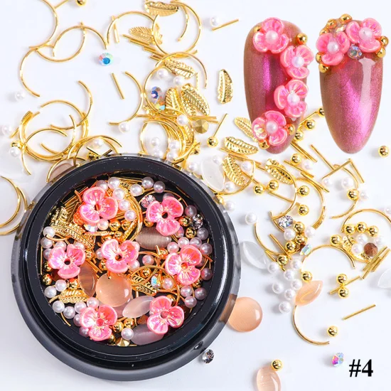 04 1 Box Flower Rhinestones Mixed Metal Nail Art Decoration Charms Pearl Bead Manicure Natural Shell Handmade Gem Accessories TR123 - Цвет: 04