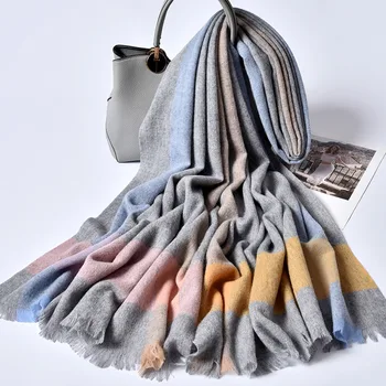 

100% Wool Scarf For Women 2019 Winter Warm Long Grey Sheep Wool Shawls and Wraps Luxury Large Fine Wool Scarves For Ladies