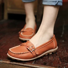 Обувь на плоской подошве из натуральной кожи; женская обувь на плоской подошве с мягкой подошвой размера плюс; женские повседневные лоферы; Мокасины с пряжкой; женская обувь