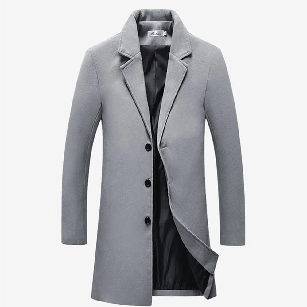 Осенне-зимнее модное мужское пальто, теплое Однотонное шерстяное пальто с длинными рукавами, Повседневная Деловая куртка, Мужское пальто - Цвет: Shallow Gray