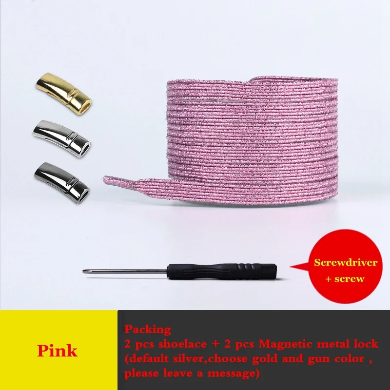 Pink Эластичные шнурки, магнитная металлическая пряжка, 1 секундная быстрая шнуровка, унисекс, без галстука, шнурки, подходят для всех видов обуви, шнурки для отдыха - Цвет: Pink